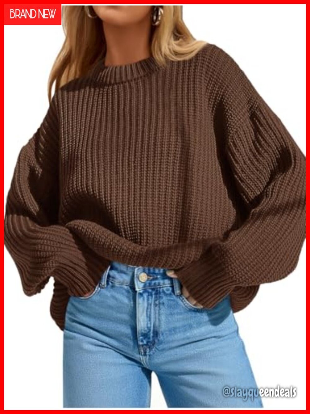 Womens Oversized Crewneck Pullover Sweater Long Sleeve Batwing Knit